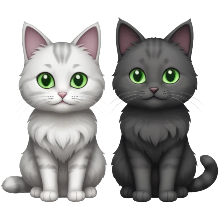 one dark grey and white cat and one completely solid dark grey cat with green eyes and only white paws emoji