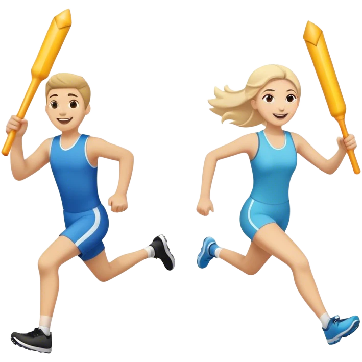 No that looks like a sword fight.  Make two people in a relay race with one large bright baton passing it from one person to the next while running and smiling.  emoji