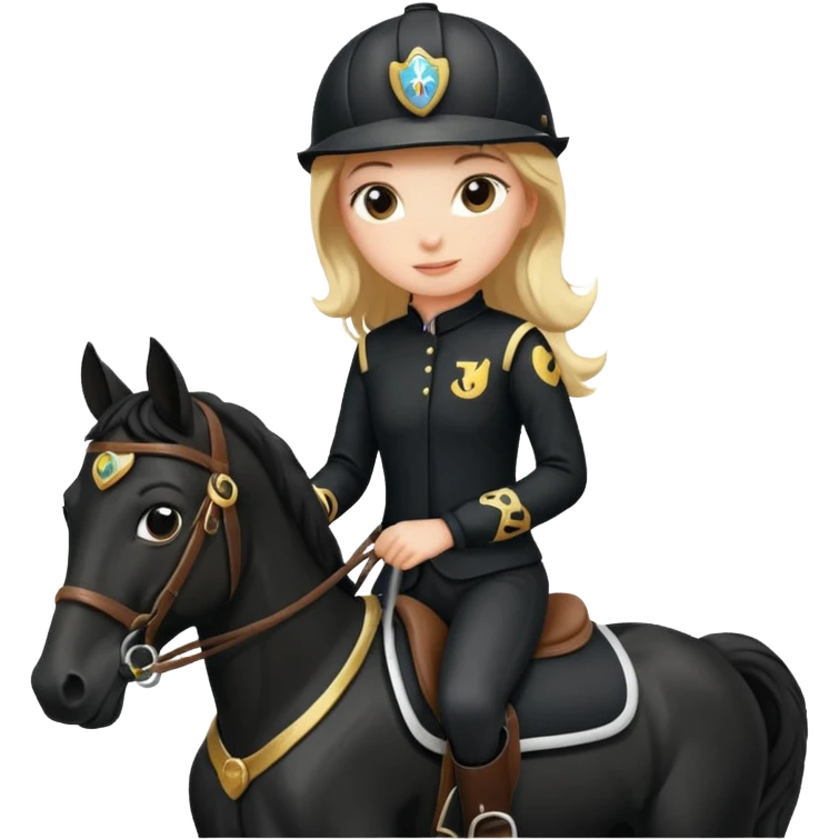 girl racing riding horse wearing racing cloth black with number emoji