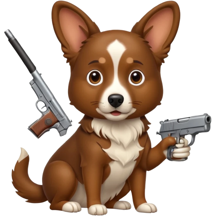 Brown Aussie dog with gun emoji