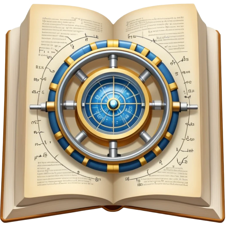An icon featuring a physics textbook, a large Hadron Collider with particles flying off, symbolizing the study of physics. The design includes atomic models, energy waves, and scientific formulas, representing fundamental physical principles and research. Transparent background. emoji