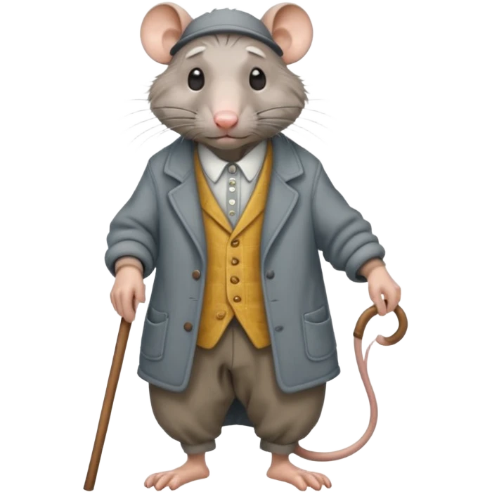 Old rat with wrinkles walking with old clothes and a cane  emoji