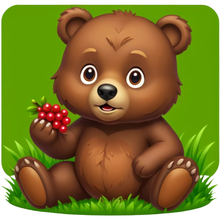 bear with berryes on grass pixar style emoji