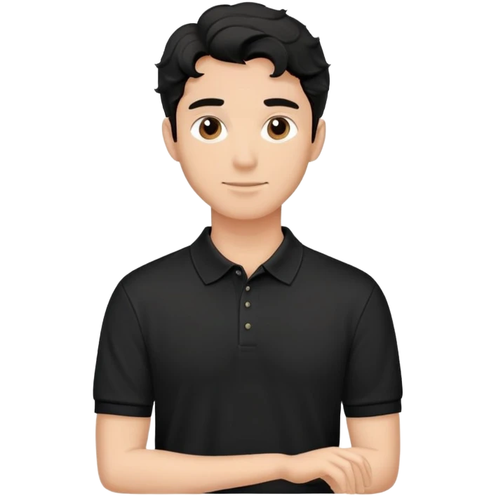 Man with wavy black hair in a classic black polo shirt, relaxed fit emoji