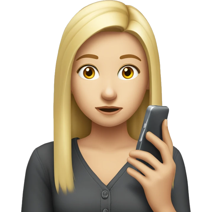 	“A blonde girl looking at her phone with a focused expression. The phone screen displays the word ‘DRIM.’ Minimal background details to keep the focus on the girl and her phone.”  emoji