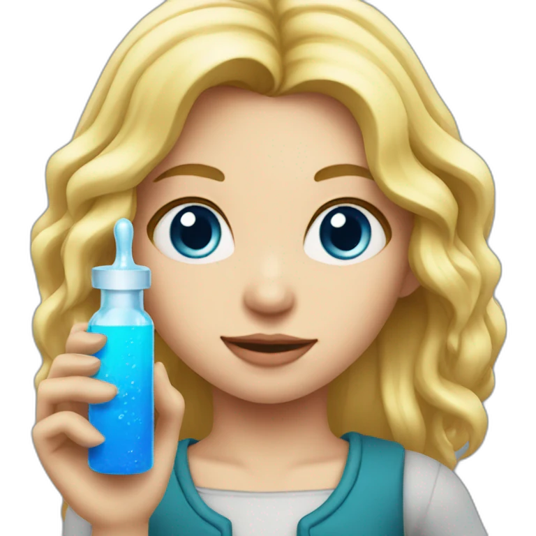 Girl with blond hair and blue eye take red vial emoji
