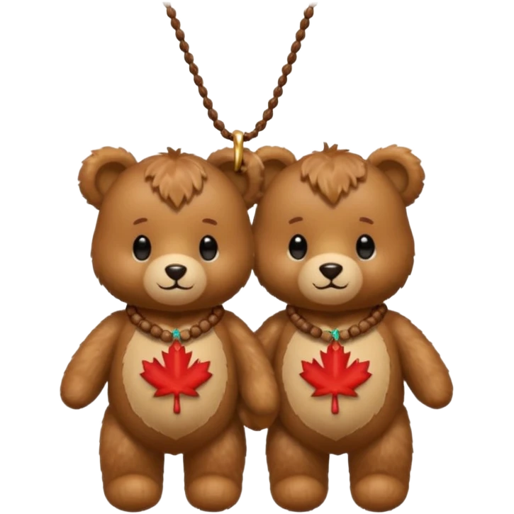 2 fluffy Teddy bears in love. One has an acorn necklace and a maple leaf necklace  emoji