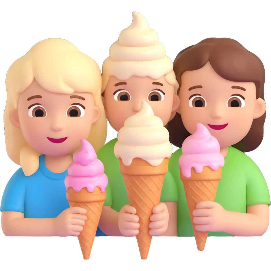 happy children with melting ice cream cones emoji