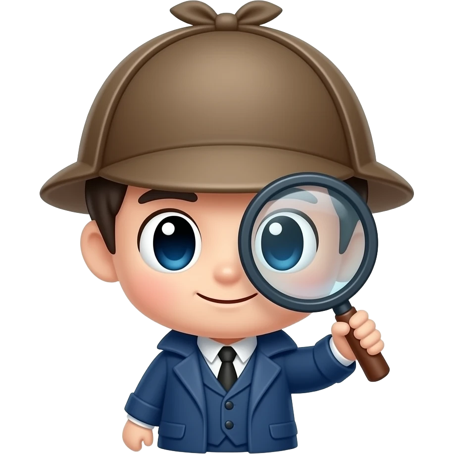 Chibi Sherlock Holmes with Magnifying glass icon, deerstalker hat, blue coat emoji