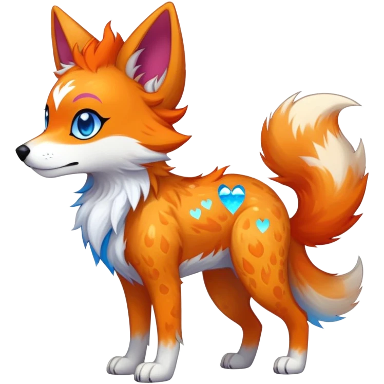Vibrant edgy Falvie-Fionbri-creature-sparkle-canine-fursona, full body, with random markings emoji