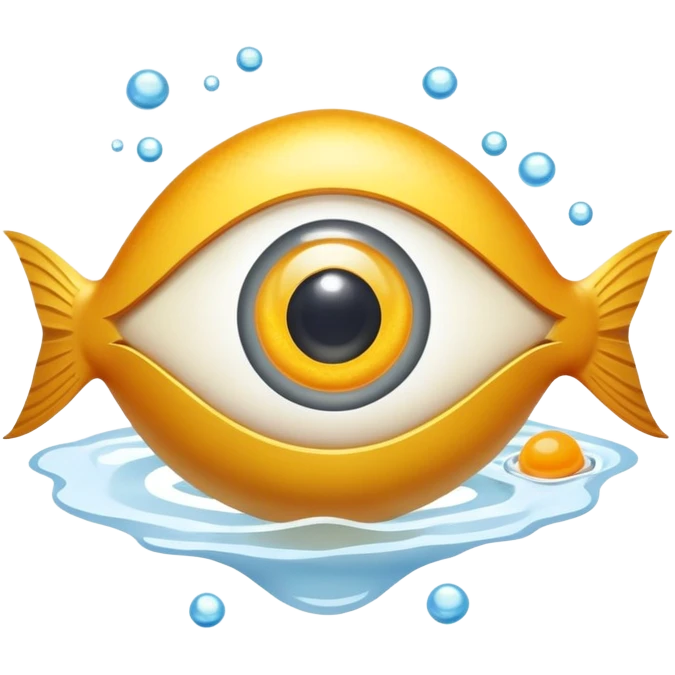 Golden liver, egg yolk, and fish floating around an eye emoji
