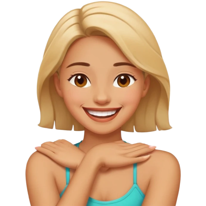 Girl laughing with arms crossed on neck emoji