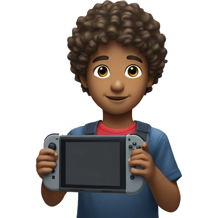 Nintendo switch console being held by kid with curly hair emoji