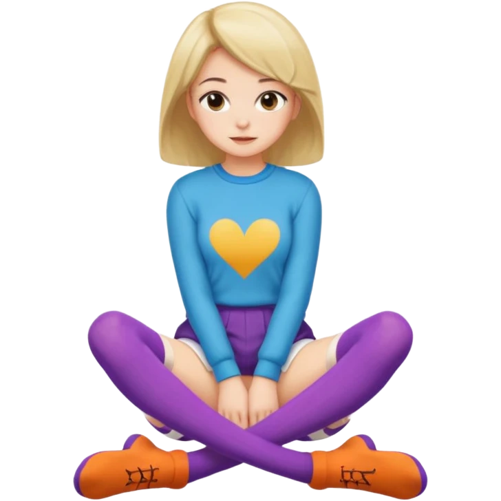 Cute girl thigh high socks sitting legs out, colorful clothes emoji