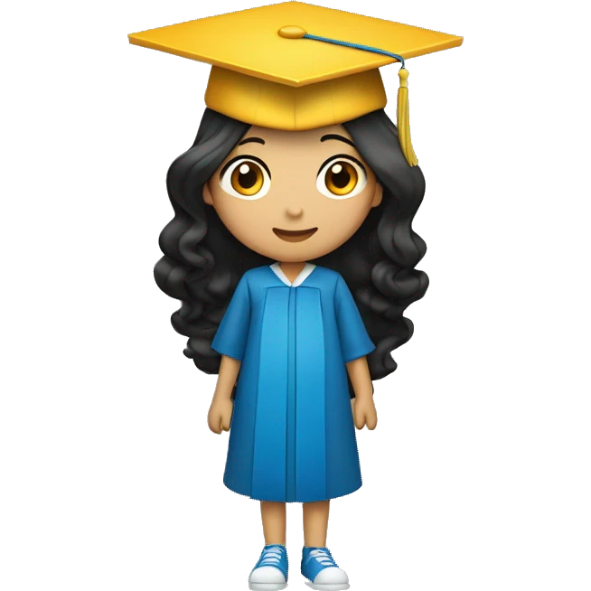 asian girl wearing blue graduation cap with long curly black hair emoji