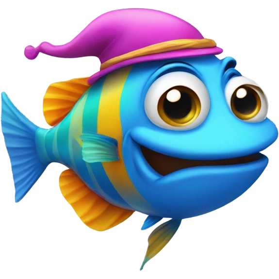 Happy fish with hat emoji