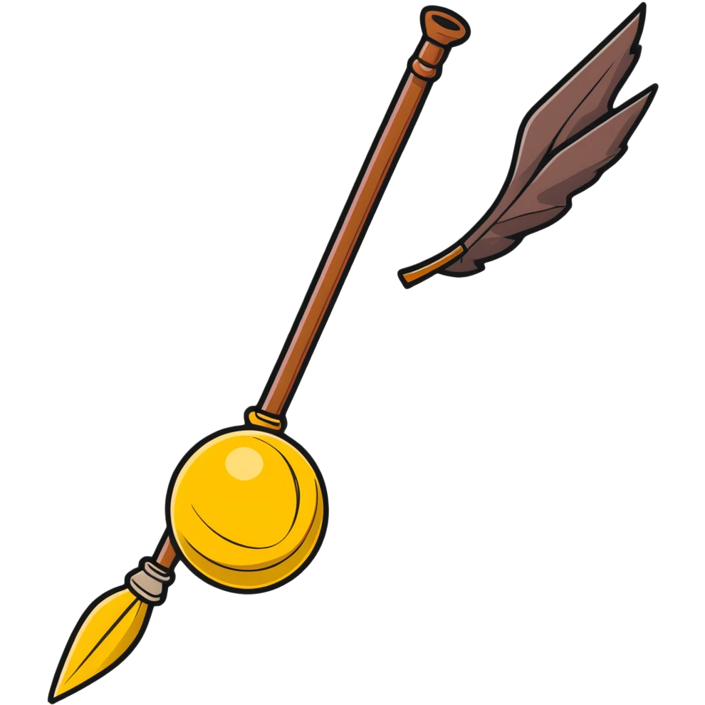 Quidditch broomstick and golden snitch emoji