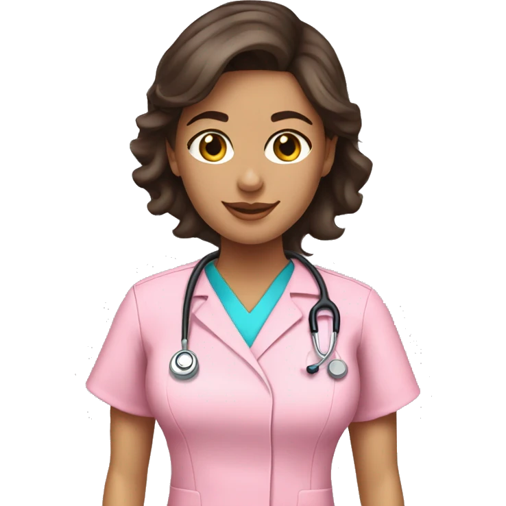 pretty brunette nurse in pink scrubs emoji