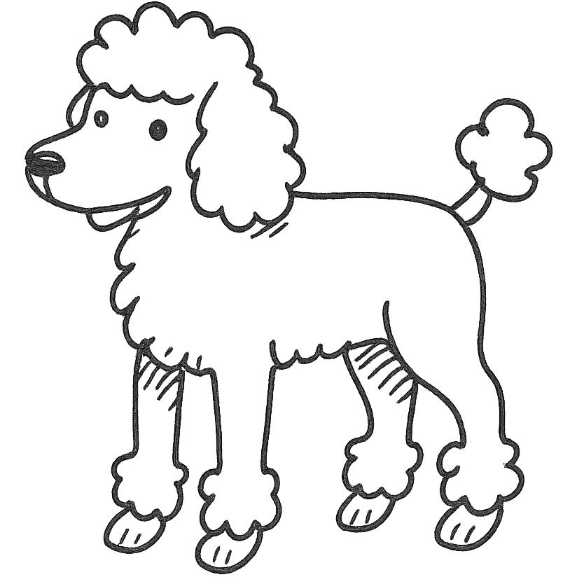 poodle dog, hand drawn black outline emoji