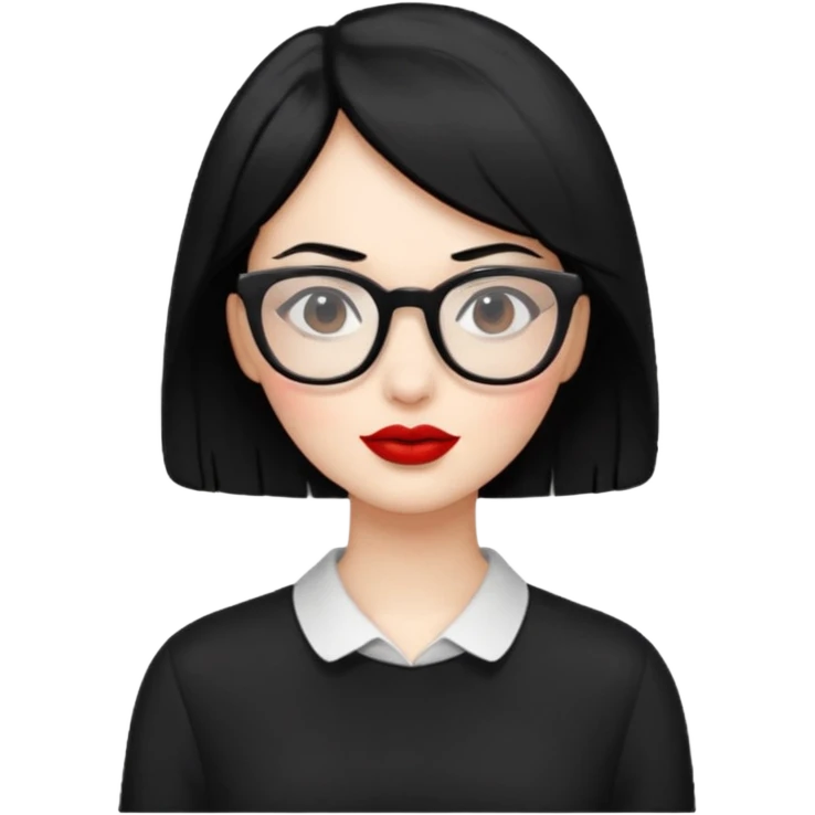 black hair with red lipstick and glasses emoji