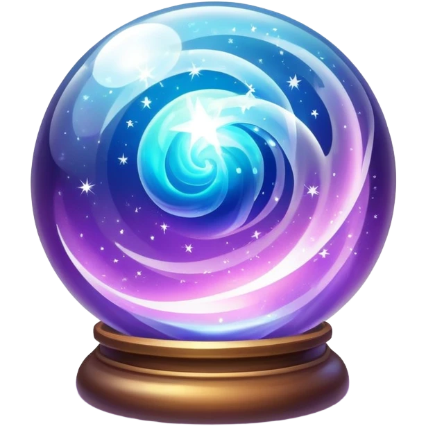 crystal magic ball with mystical swirling liquid inside, fortune telling sphere with potion-like qualities, sparkles and magical glow emoji