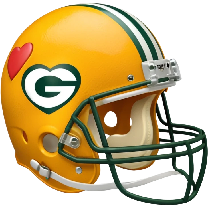 Green Bay packers helmet with a heart near it that looks like cheese inside emoji
