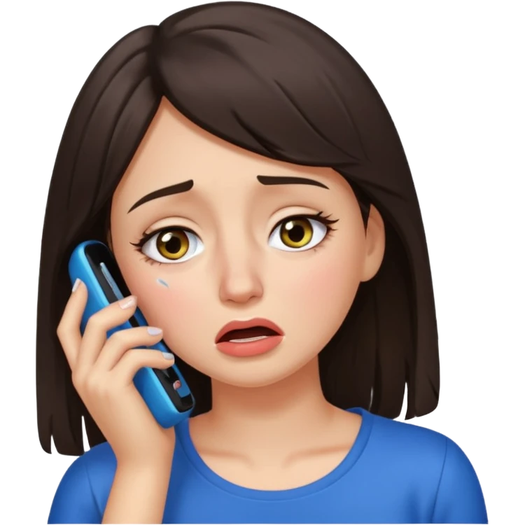 generate a brunette girl crying while taljking on a mobile phone emoji