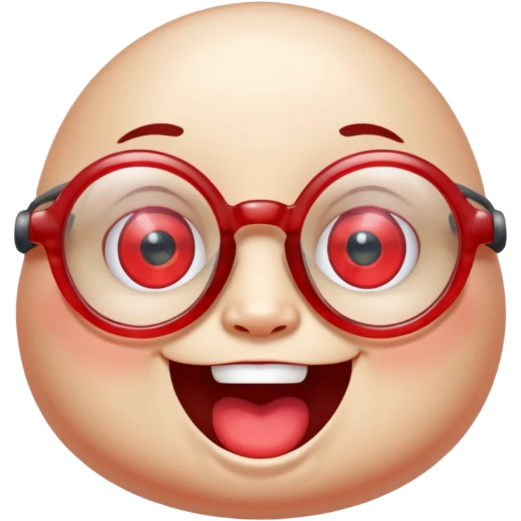 A single chubby crystal gemstone character wearing cute round glasses, chunky and irregular with faceted sides, [red], big glossy eyes behind the glasses and a wide happy smile, , high detail, soft lighting, centered on a plain dark background emoji
