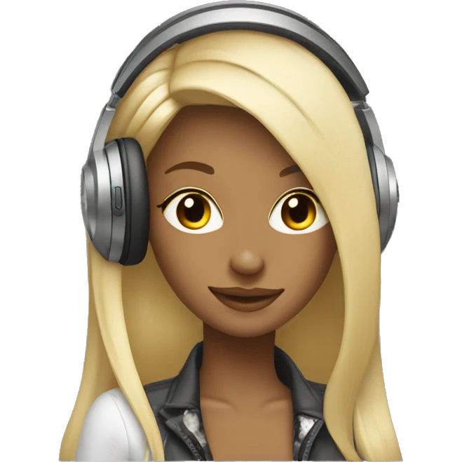 blonde dj girl straight hair with beige headphones emoji