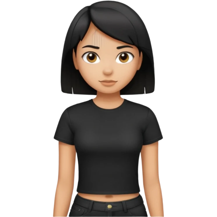 a pretty bratz girl with straight black short hair wearing a black tshirt , tan girl. waist up emoji