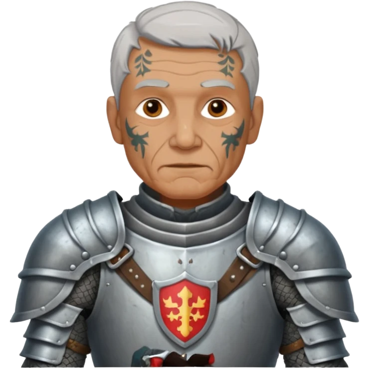 elderly tattooed knight, tattooed shoulder emoji