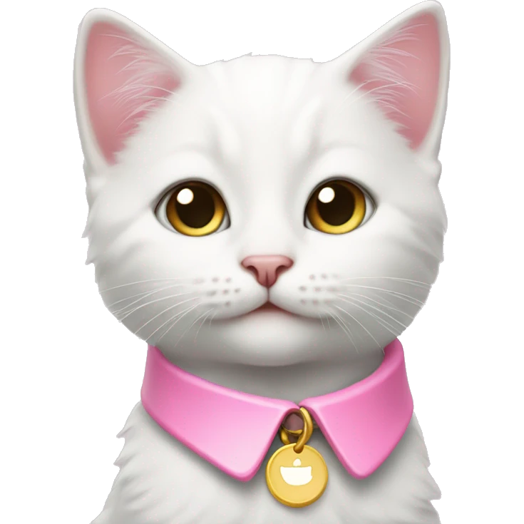 Cute white kitten wearing a pink collar emoji