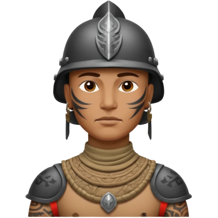 tatooed soldier on neck and face, tribal ancient emoji
