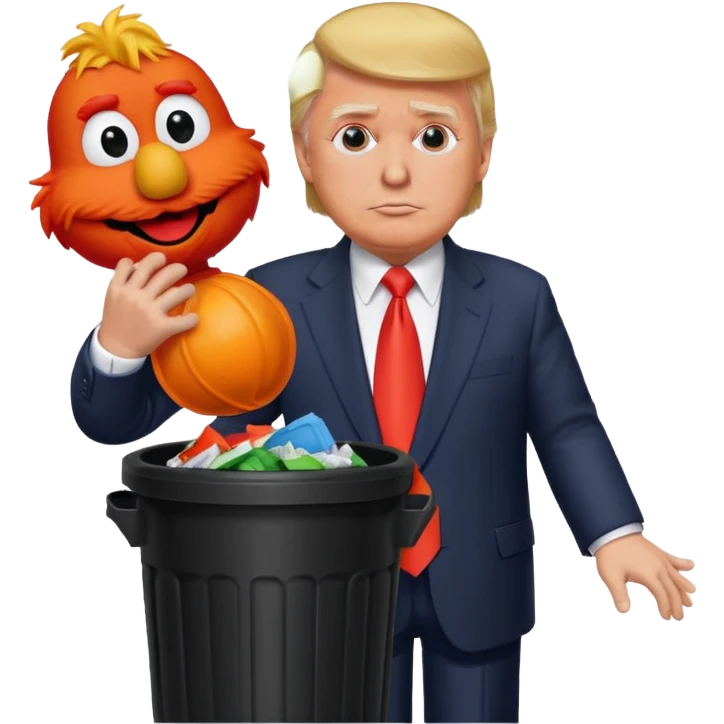 evil trump stuffing elmo in trash can emoji