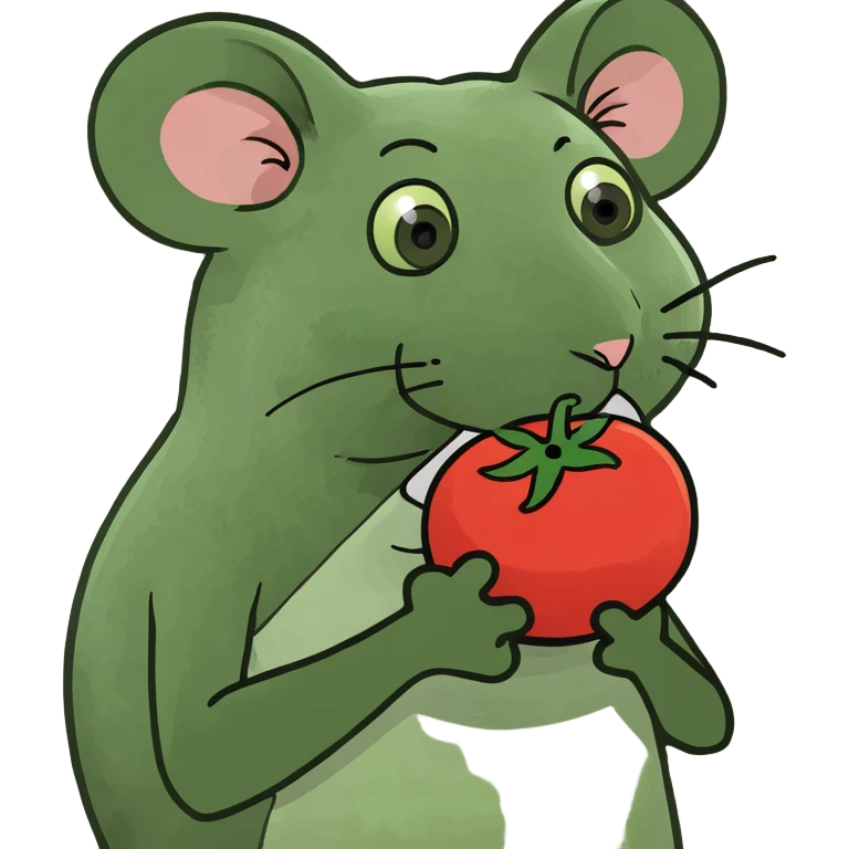 Mouse holding a tomato emoji