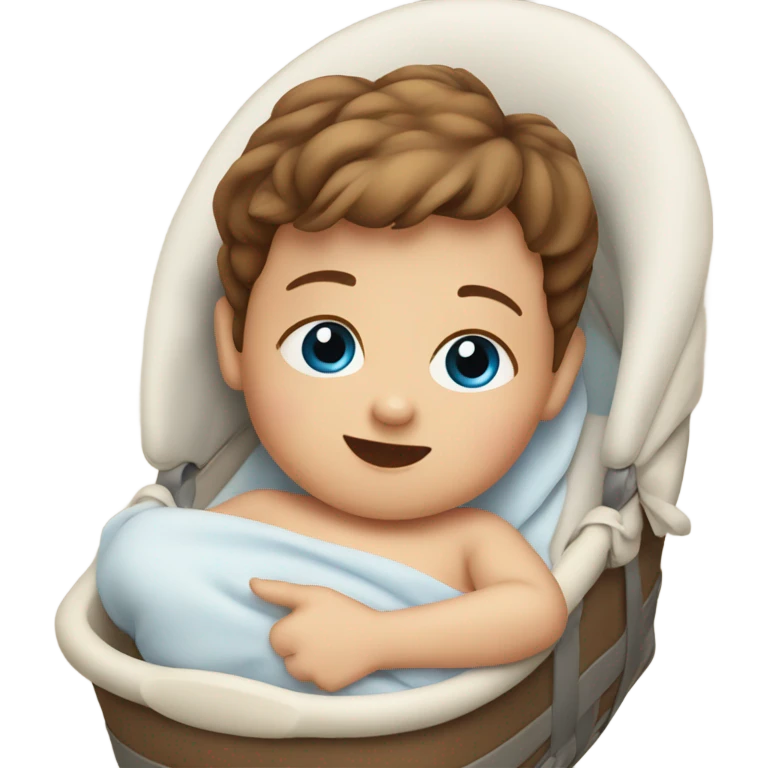 blue-eyed baby with brown hair in cradle emoji