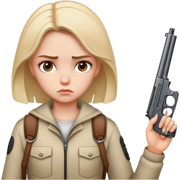 girl looking sad with a gun nearby emoji