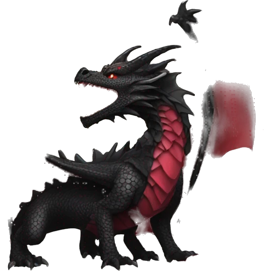 Black dragon breathing red flames, covered in thrones roses emoji