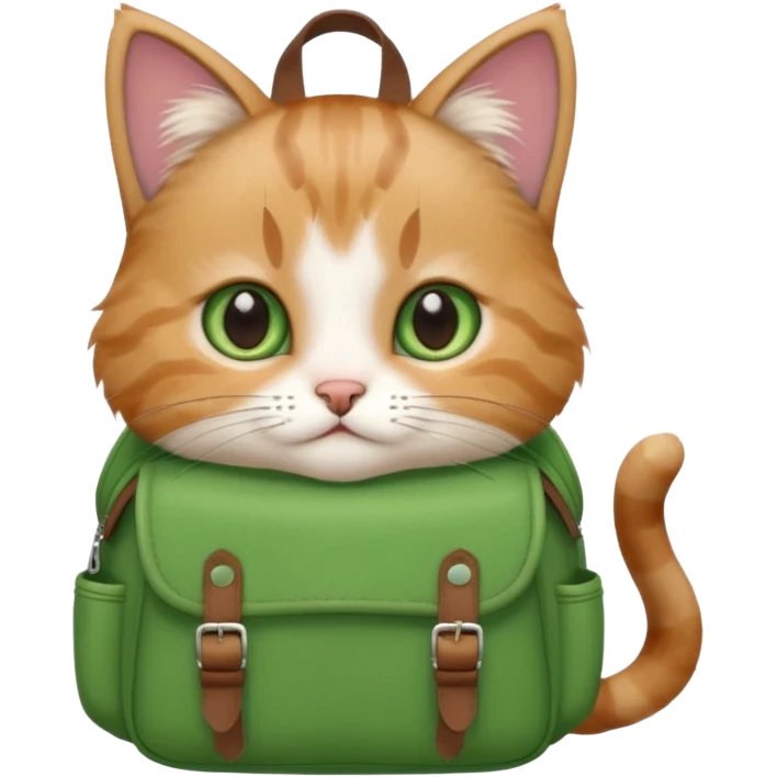 baby cat wear green backpack emoji