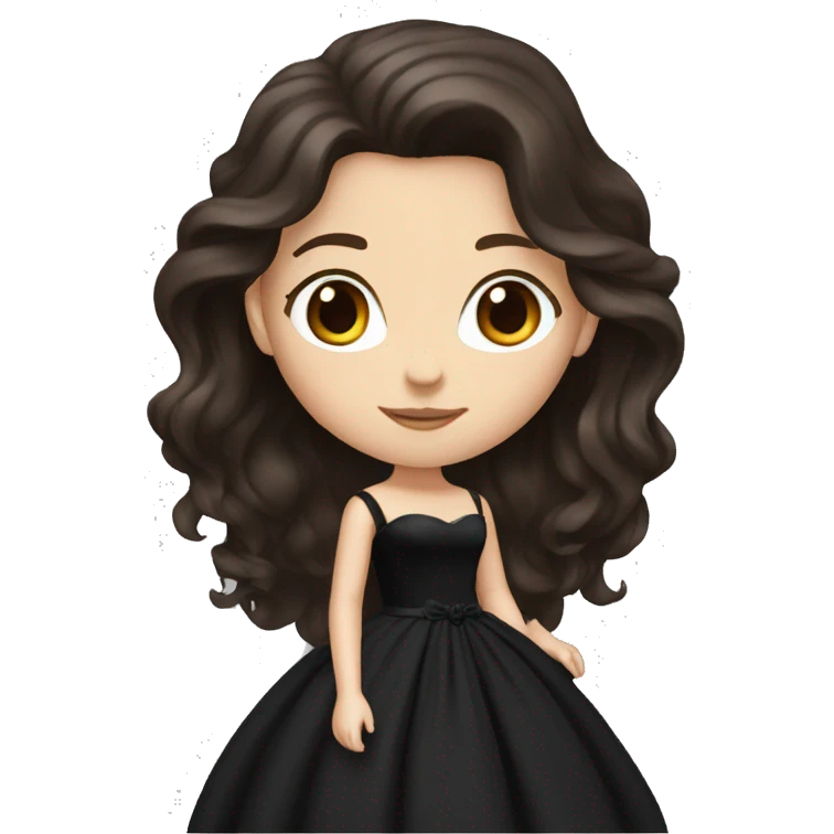 White Girl with wavy dark brown long hair, brown eyes in a black wedding dress emoji