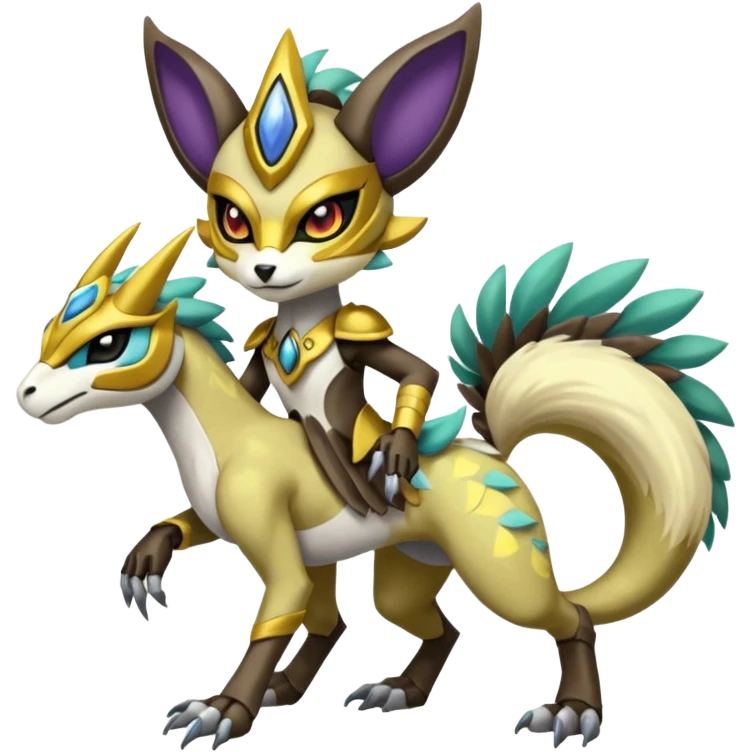 Colorful masked armored leathery scaly furry Meloetta-Manectric-Solgaleo-Raikou-Pokémon-Digimon-Fakémon-fusion-hybrid-creature emoji