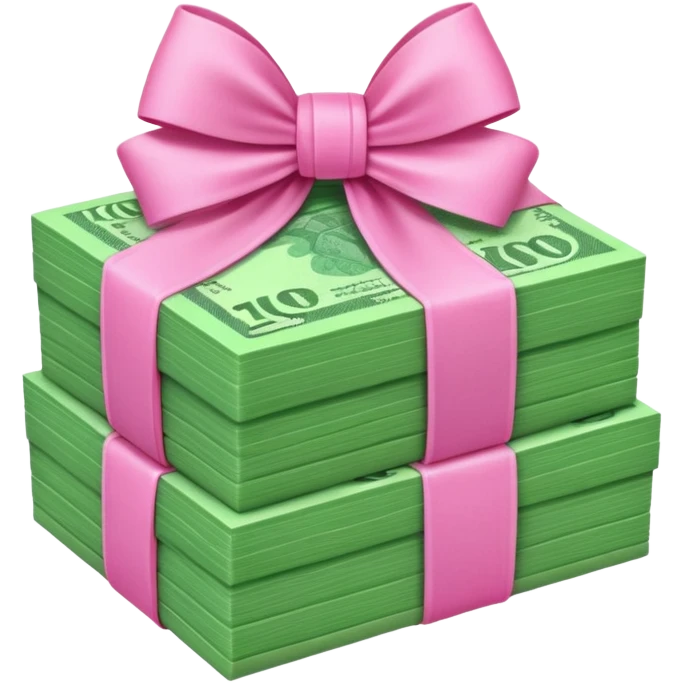 Bright Green Australian $100 notes stacked together and wrapped in a girly pink bow emoji