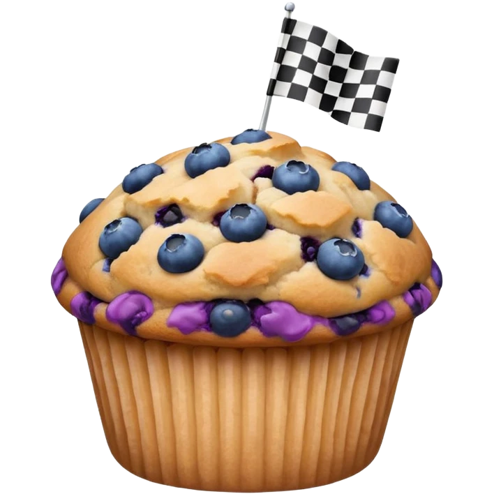 blueberry muffin with a race flag on top emoji