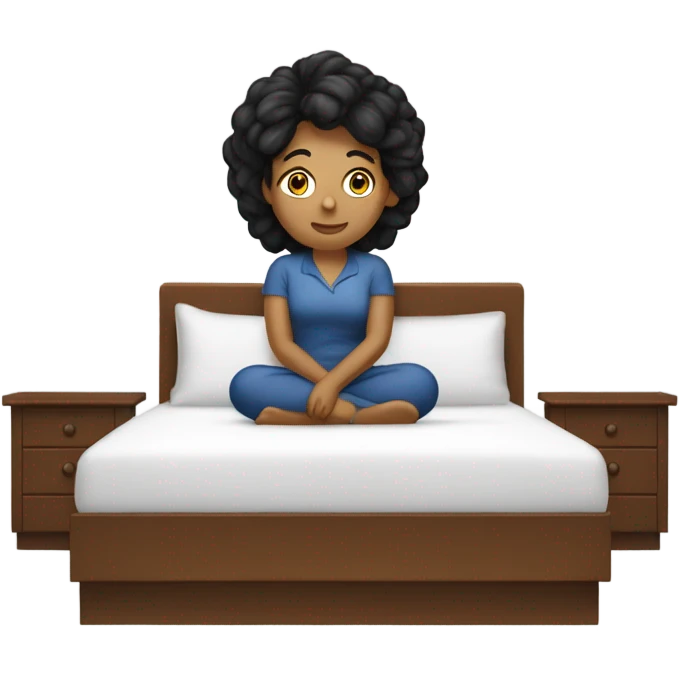Morenita con pelo lacio acostada en su cama emoji