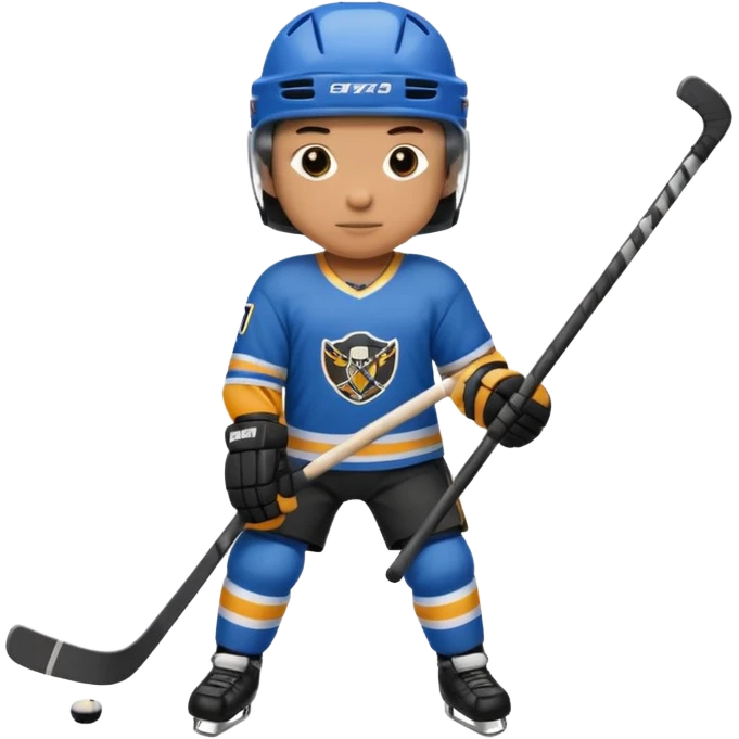 Hockey player with stick, full body emoji