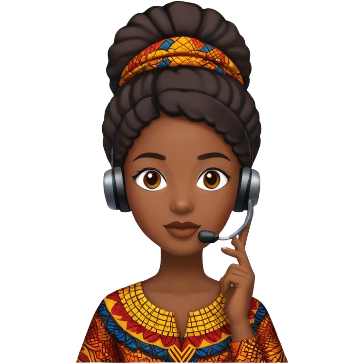 black female customer support agent wearing ankara emoji