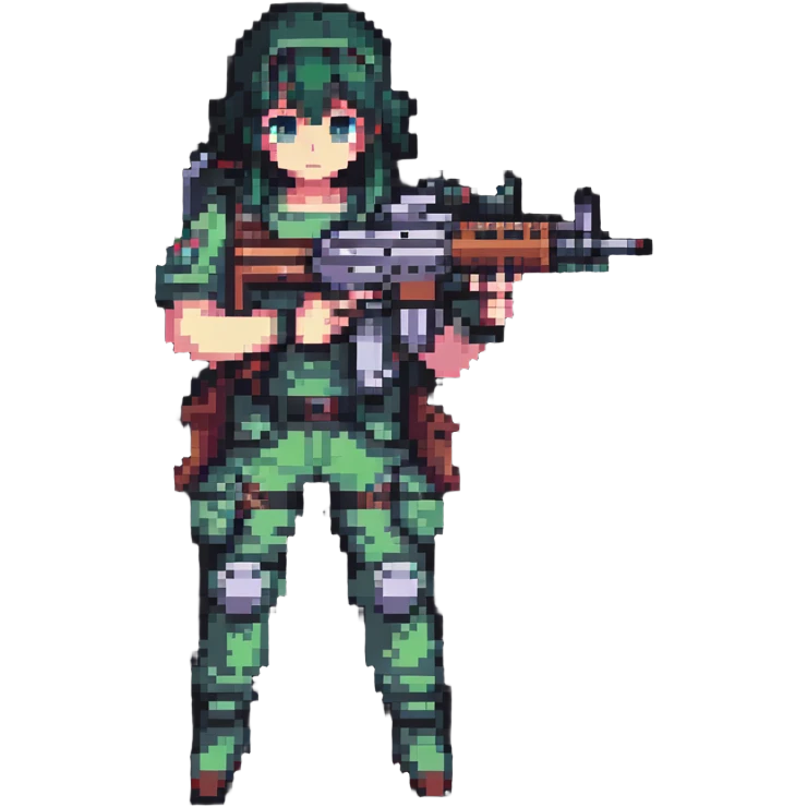 anime style PUBG character with assault rifle emoji