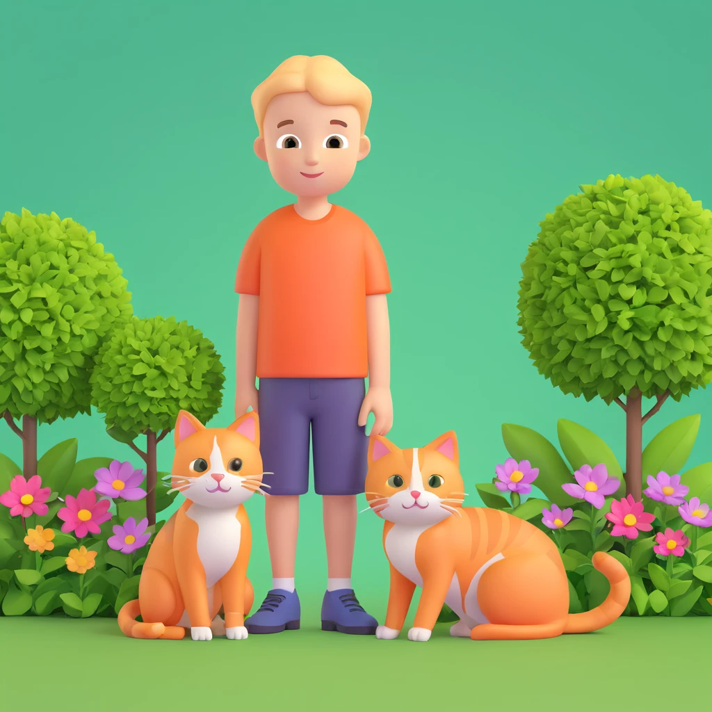 boy and cat pet in garden background emoji