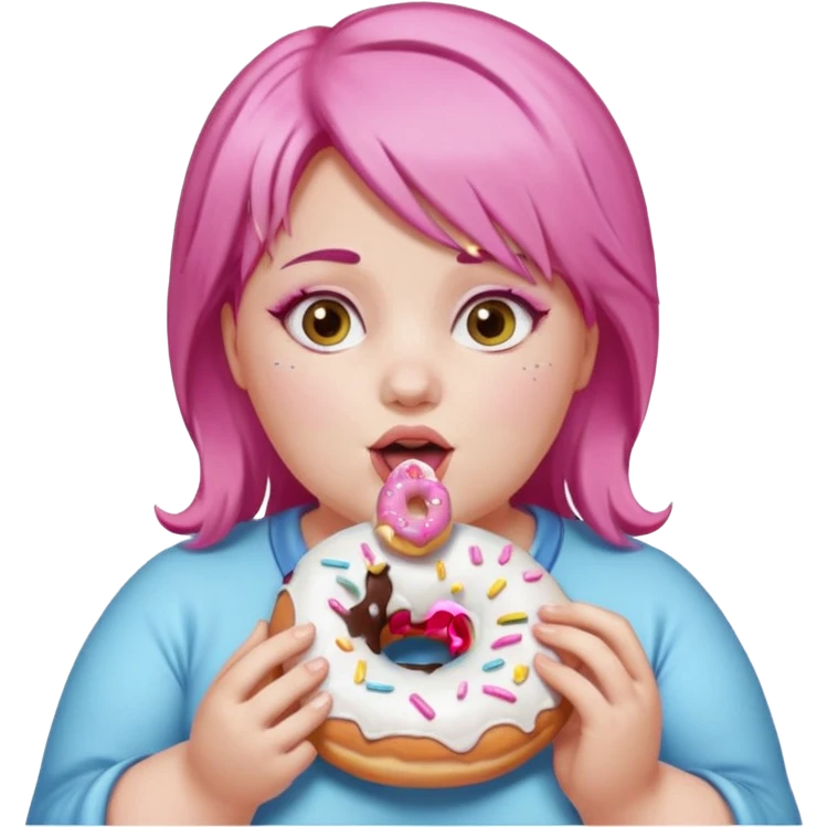 fat girl with pink hair eating donuts emoji
