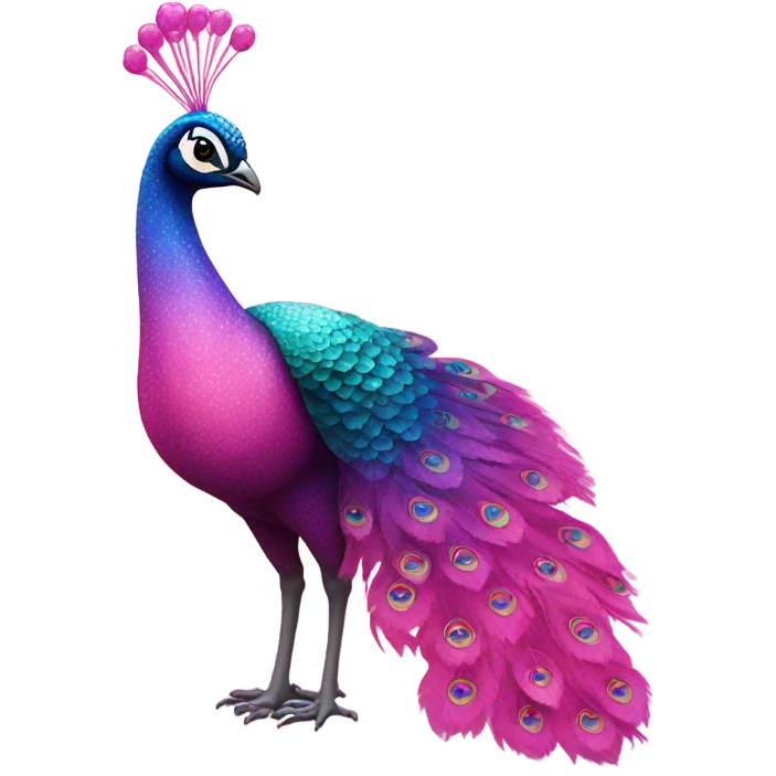 Pink ombre peacock standing with glitter emoji